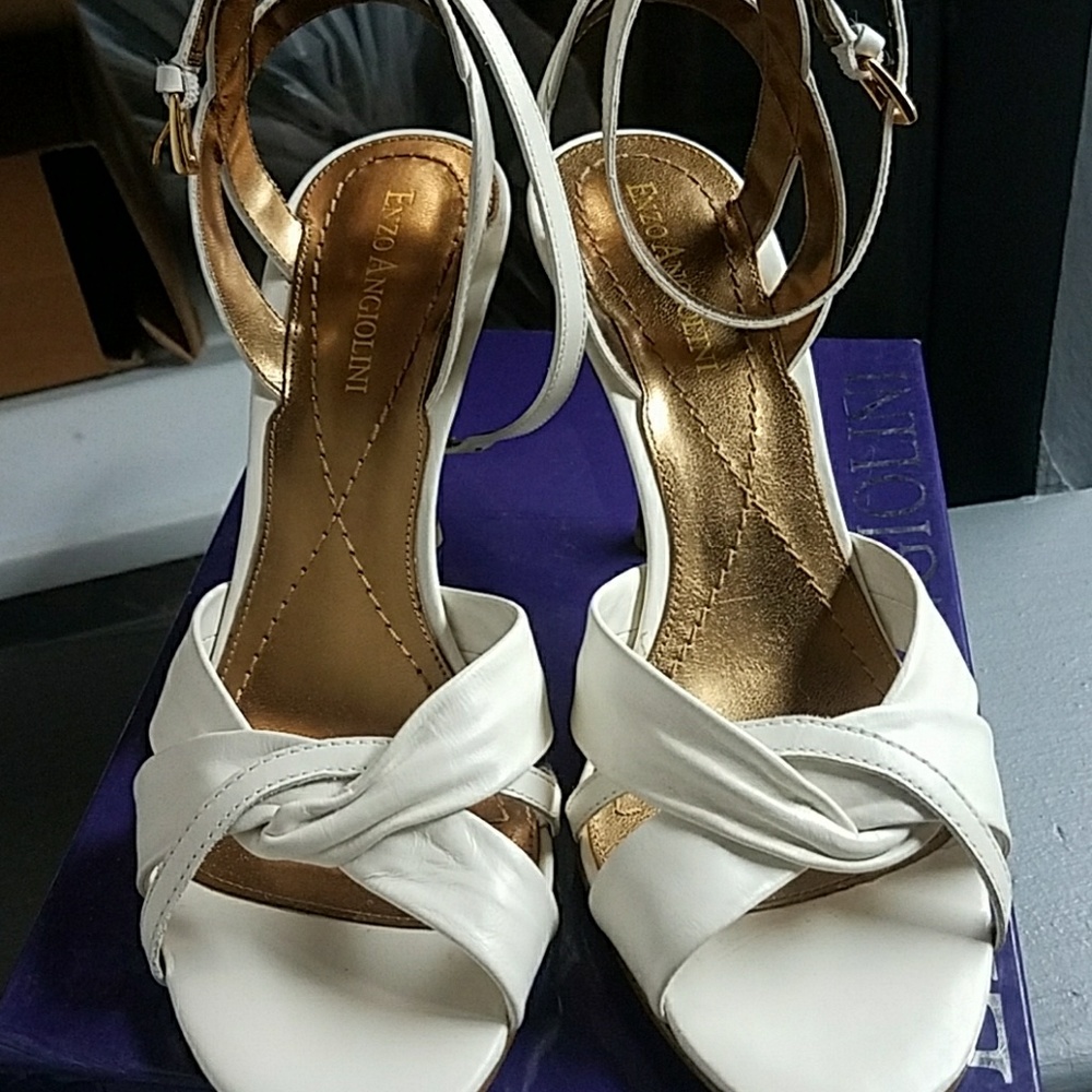 Enzo Angiolini ivory leather, ankle strap heel